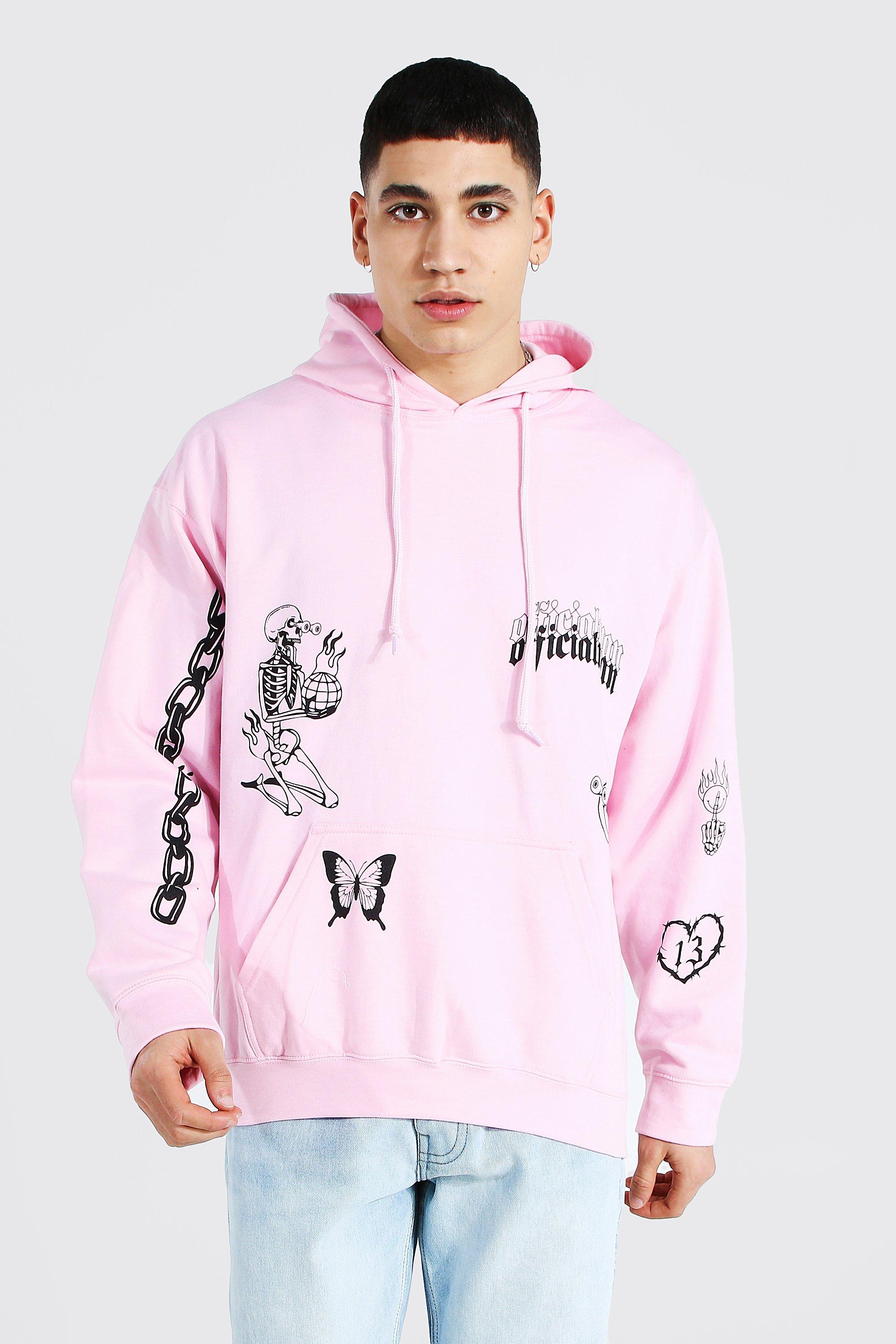 Boohooman pink online hoodie